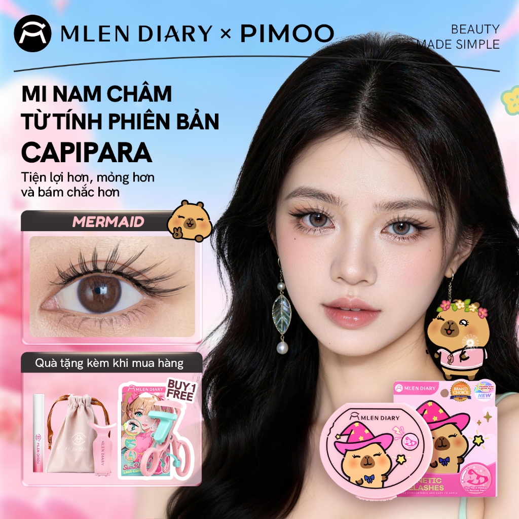 [NEW] MLEN DIARY x PIMOO Capybara Mi Nam Châm Lông Mi Giả Mềm 1 Lần ...
