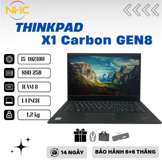 Laptop Cao Cấp Lenovo Thinkpad x1carbon Gen 8, gen 7 core i5 10210U ram 16gb ssd 512 14in pin>4h