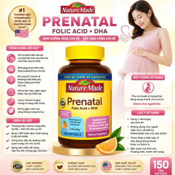 [ Date xa 12/2027 xách tay mỹ ] Lọ 150 viên, Vitamin tổng hợp bầu Mỹ Prenatal + DHA Nature Made (Bầu Mỹ)