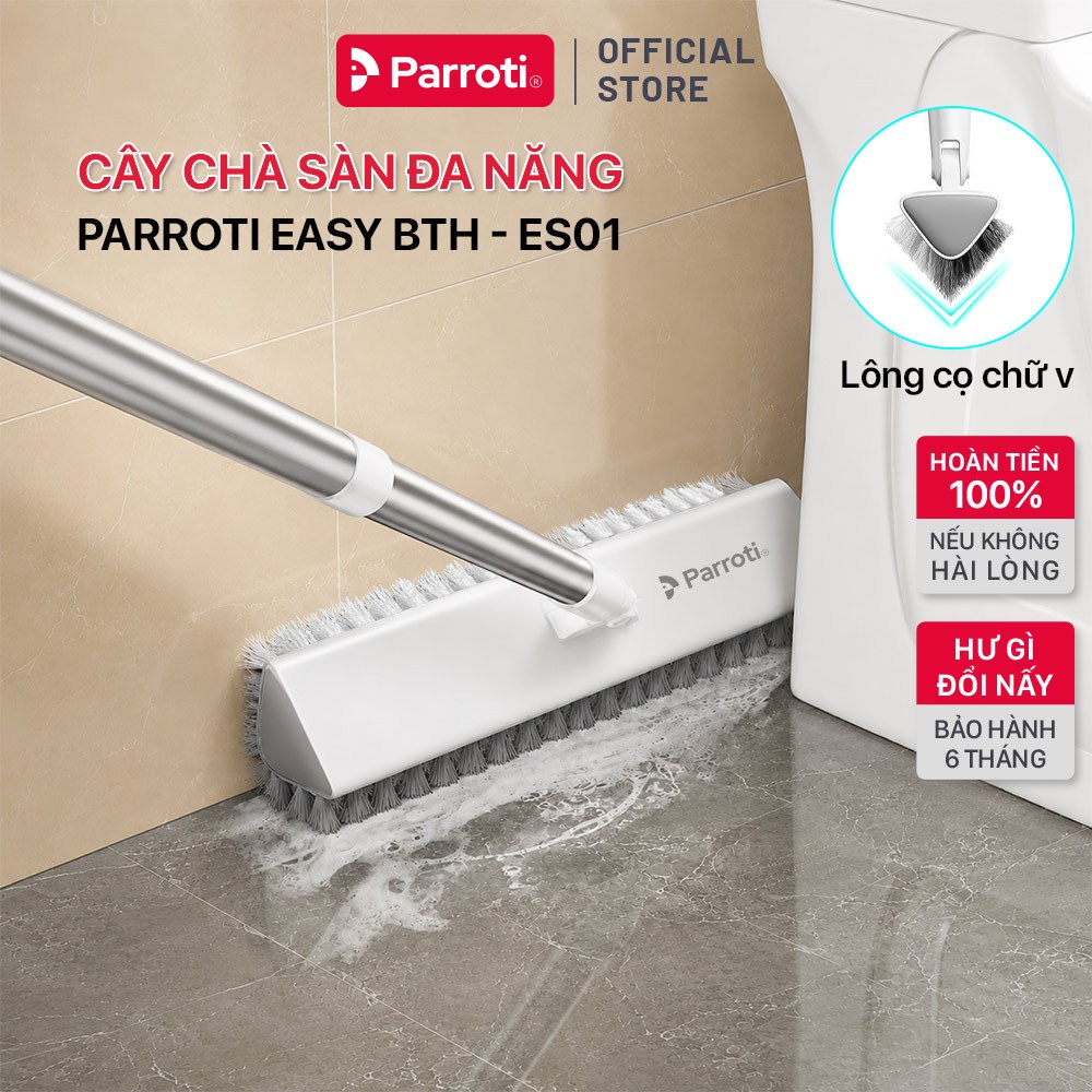 Cây Chà Sàn Parroti Lông Cọ Chữ V Xoay 180 Độ Cọ Rãnh Tường Khe Hẹp Cán Inox Dài 132cm Vệ Sinh Nhà Tắm Toilet - BTH ES01
