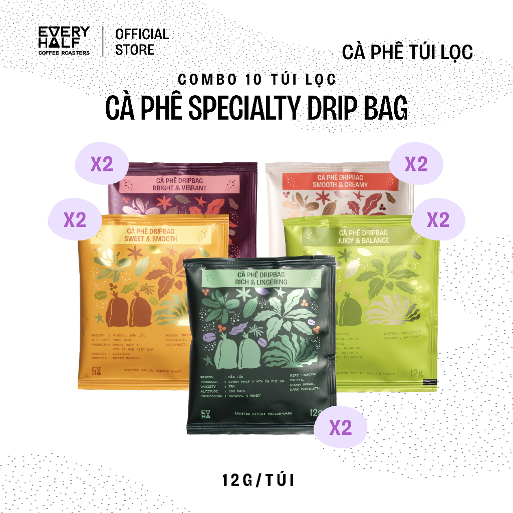 Combo 10 Gói Cà Phê Phin Giấy Specialty Drip Bag EVERY HALF - Cà Phê Túi Lọc Tiện Lợi