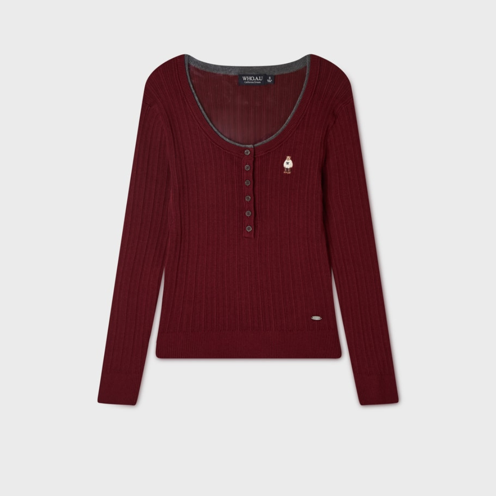Áo Thun Nữ WHO.A.U Steve Ribbed Henley neck Pullover[B]_WHKAGB852F