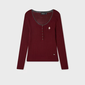 Áo Thun Nữ WHO.A.U Steve Ribbed Henley neck Pullover[B]_WHKAGB852F