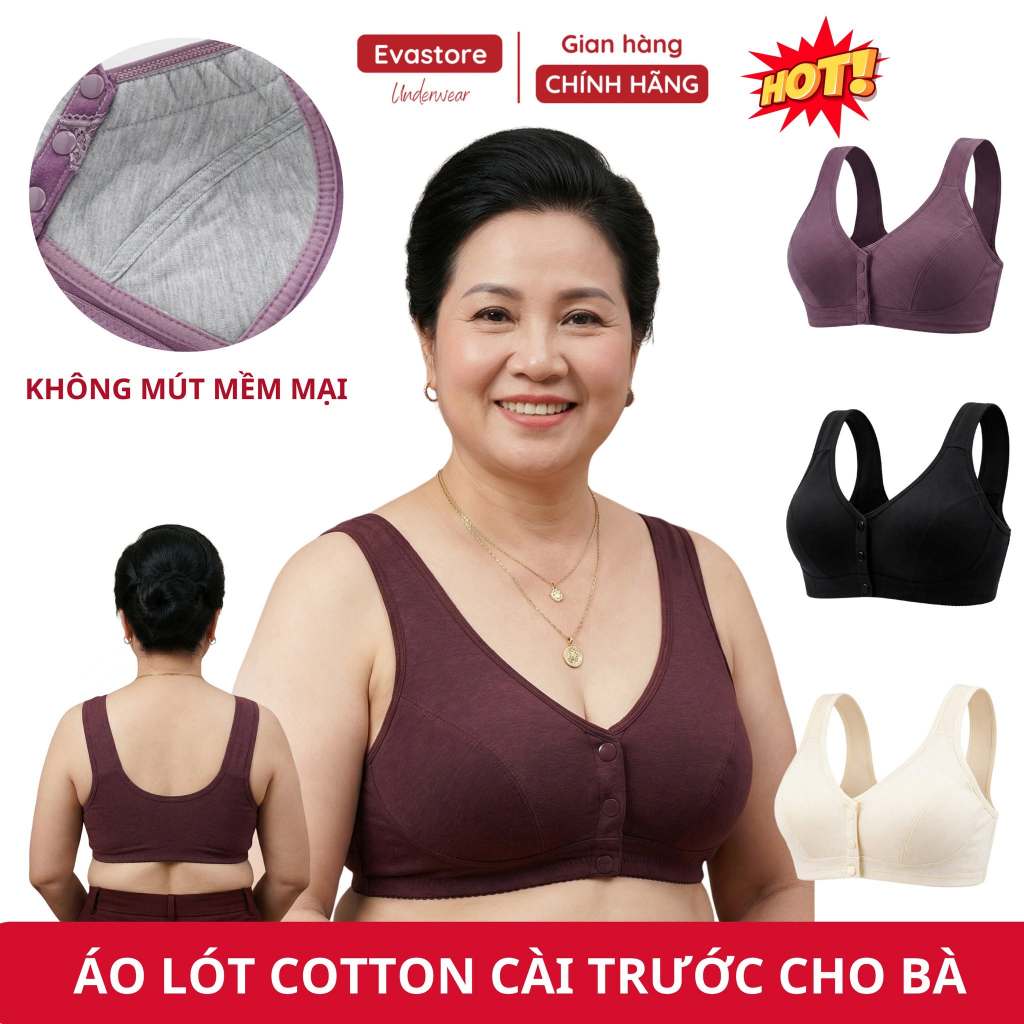 Áo Lót Trung Niên Cho Bà Và Mẹ Không Gọng Nâng Ngực, Cài Nút Trước, Mặc Thoải Mái P02