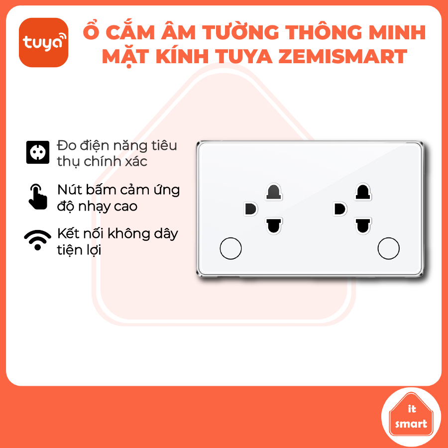 Ổ cắm âm tường Zemismart mặt kính