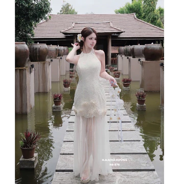 Đầm đi dự tiệc, váy dự tiệc cổ yếm tròn dáng A phối lưới xòe dài đính hoa 3D thiết kế đi chơi dự tiệc sự kiện LEVAN Jeny