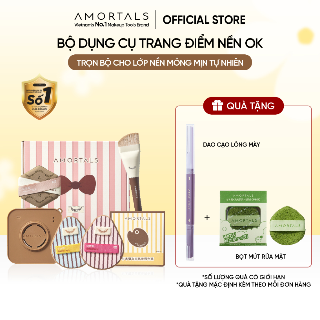 Bộ Bông Mút & Cọ Tán Nền Amortals OK 5 Món Tặng Kèm Dao cạo và Bọt Lẻ
