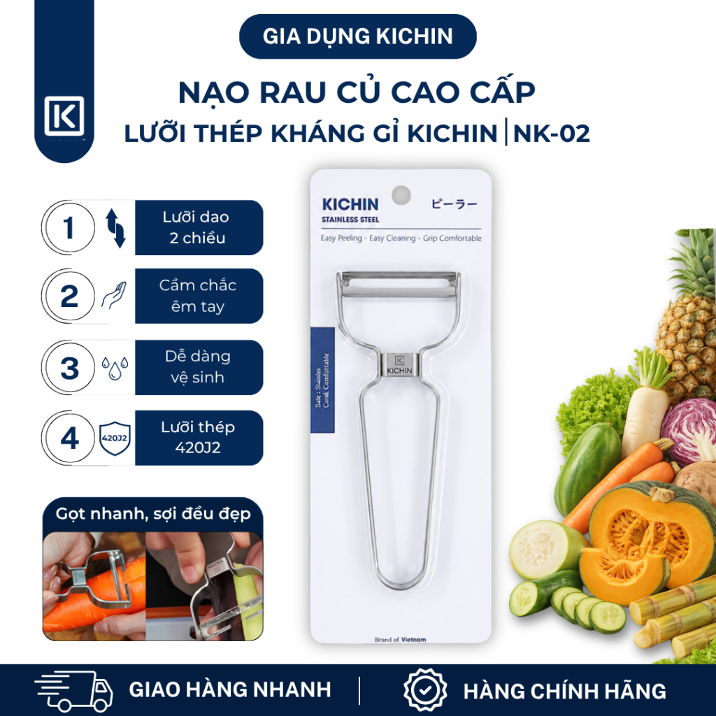 Nạo rau củ quả hai lưỡi cao cấp thép kháng gỉ thương hiệu KICHIN - NK02