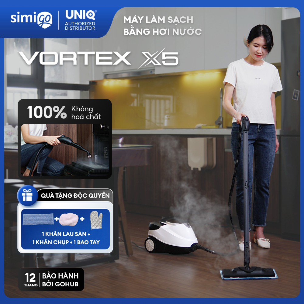 Máy làm sạch hơi nước nóng UNIQ Vortex X5 lau nhà đa năng xịt rửa vệ sinh nội thất ô tô nhà bếp sofa máy lạnh 2000W 1.5L