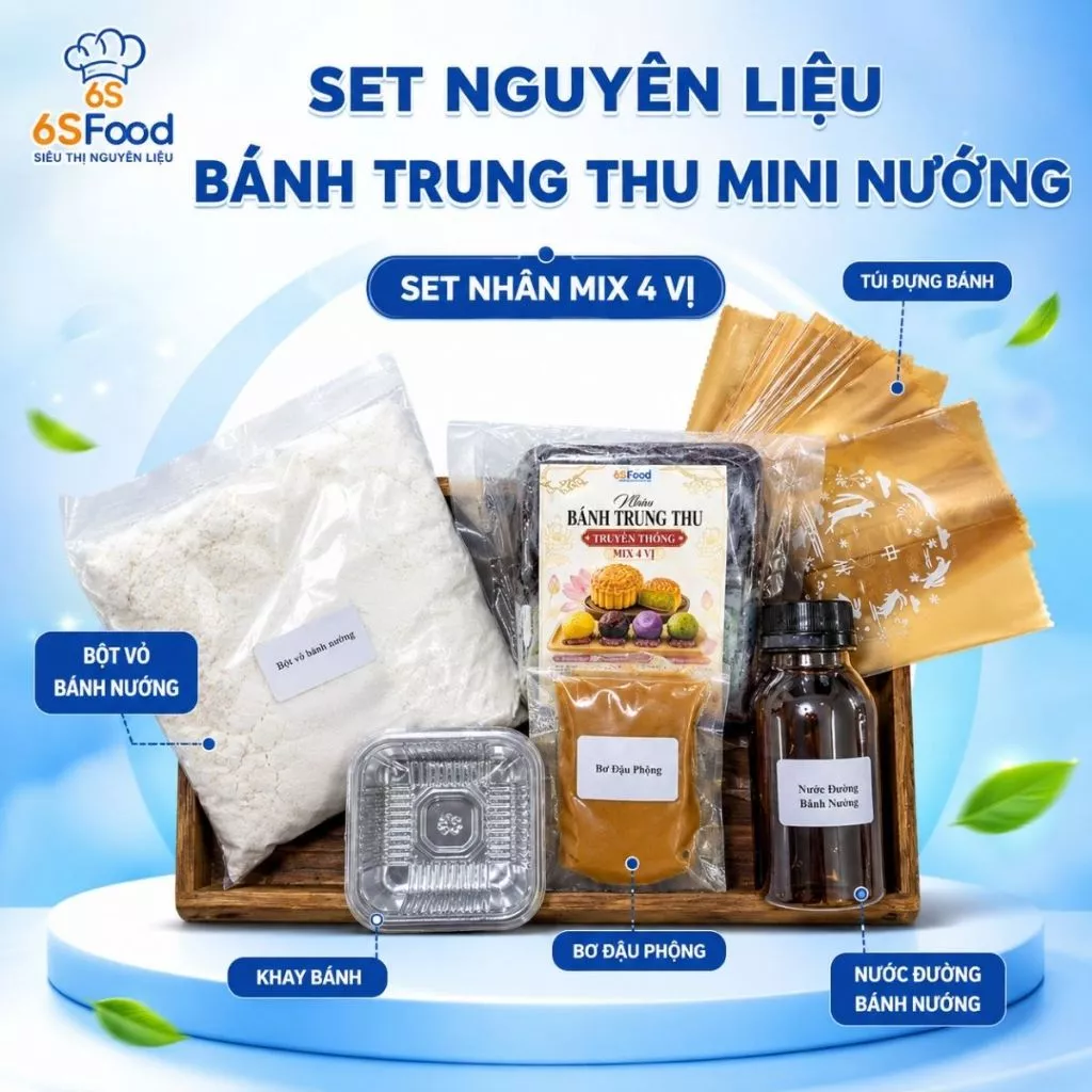 Set Nguyên Liệu Làm Bánh Trung Thu Nướng Mini Mix 4 Vị Thành Phẩm 12 Chiếc 50gr - Nhà 6SFOOD