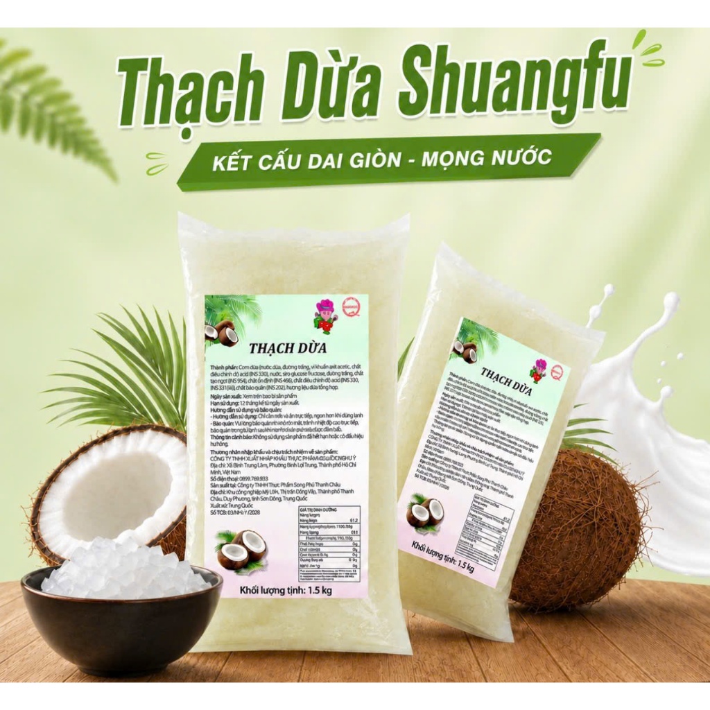 Thạch Dừa Giòn Hạt Lựu ShuangFu 1.5kg Ăn Lẻ Topping Chè Giàu dinh dưỡng, thơm ngon, tiện lợi. Món thạch dừa giòn hạt