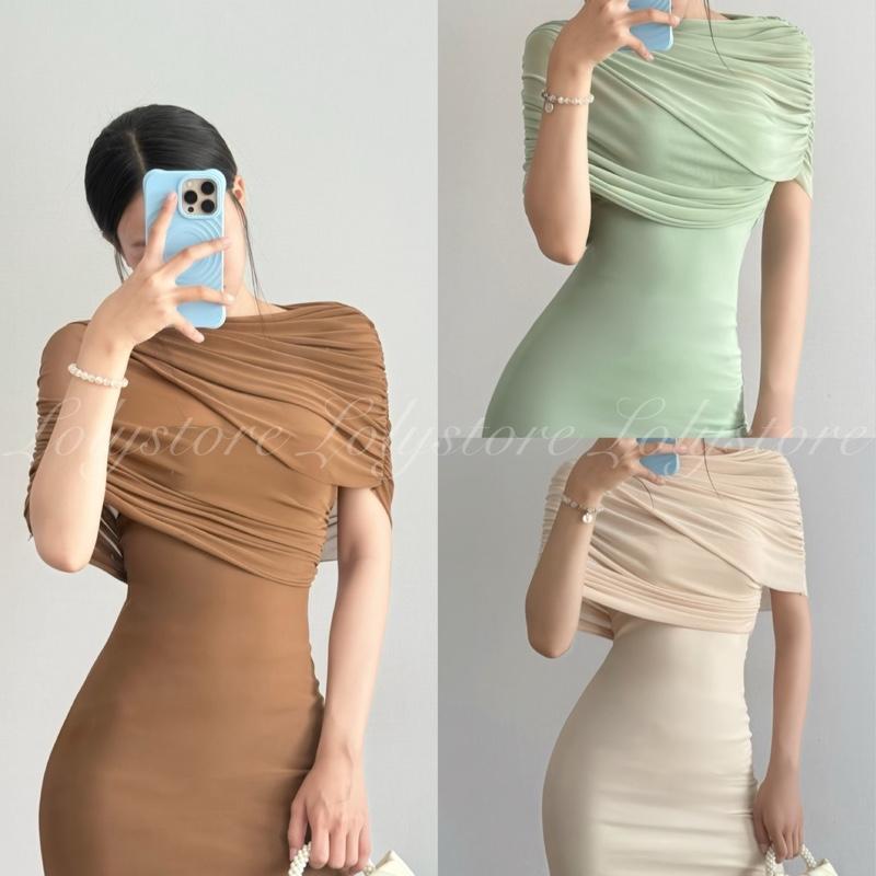 Đầm body nữ design cao cấp cổ thuyền tôn dáng thanh lịch sang trọng Lolystore dress women XY777