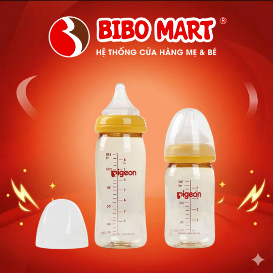 [PP SVIP] Bình sữa chống đầy hơi Pigeon cổ rộng cho bé sơ sinh núm ti siêu mềm chống sặc chính hãng
