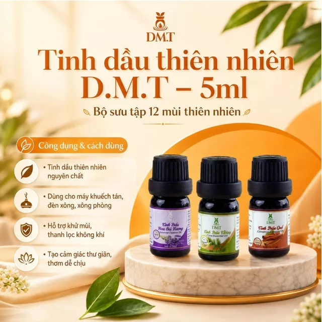 Tinh dầu thiên nhiên nguyên chất DMT 5ml, Tinh dầu xông phòng, tinh dầu treo 12 mùi hương