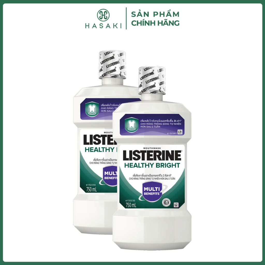 Combo 2 Nước Súc Miệng Listerine 750ml Healthy Bright Multi-Action Mouthwash Hasaki Chính Hãng