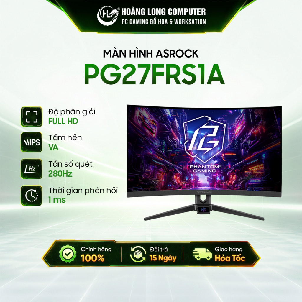 Màn Hình Cong ASRock Phantom Gaming PG27FRS1A Full HD VA 27 Inch 280Hz 10bit 1ms 1500R Có Loa