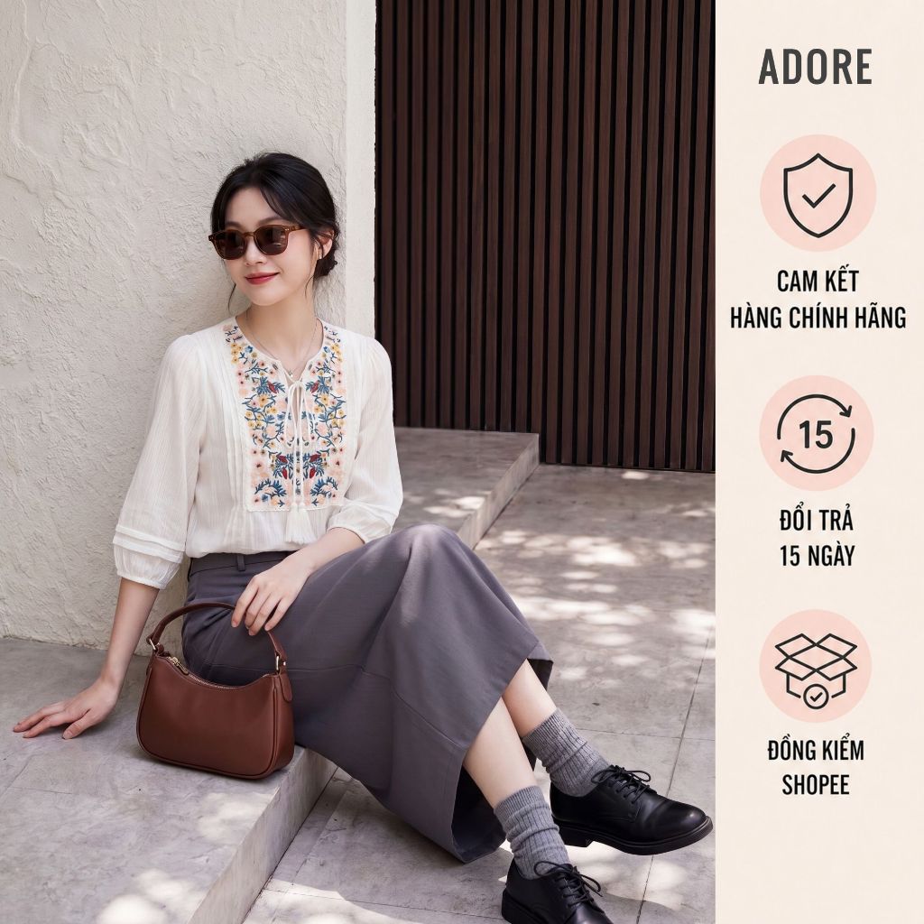 Chân váy midi basic ghi đậm/đen 613SK2008