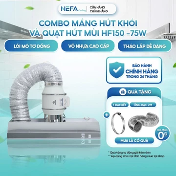[Chính hãng] Combo máng hút khói inox Plus điều tốc NEFA và quạt hút mùi kèm khay hứng dầu, hút khói bếp mạnh, thông gió