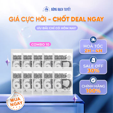 Combo 10 Khẩu trang Bông Bạch Tuyết N95 Plus 4 lớp bảo vệ tối ưu (10 cái/gói)