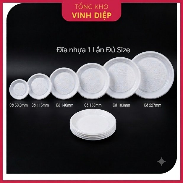 Đĩa Nhựa Dùng 1 Lần QQ Túi 50 Chiếc - Đủ Kích Cỡ Đựng Đồ Ăn Tiệc Dã Ngoại