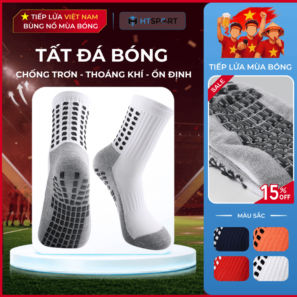 Tất Đá Bóng Chống Trơn Thể Thao, Vớ Chống Trượt Đá Banh Chạy Bộ Nam Nữ Lửng Cổ Cao HUTI