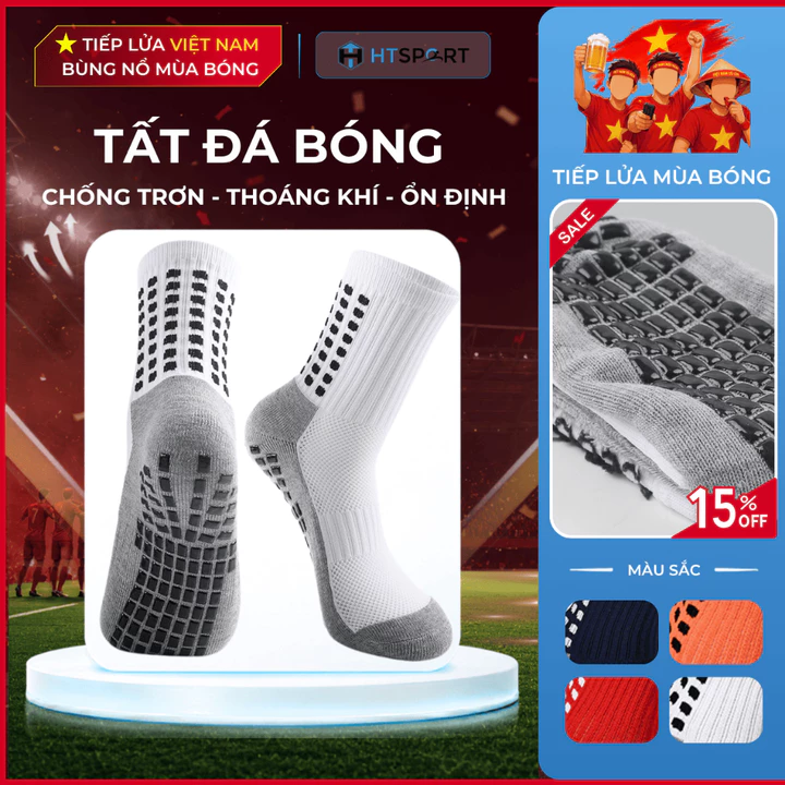 Tất Đá Bóng Chống Trơn Thể Thao, Vớ Chống Trượt Đá Banh Chạy Bộ Nam Nữ Lửng Cổ Cao HUTI