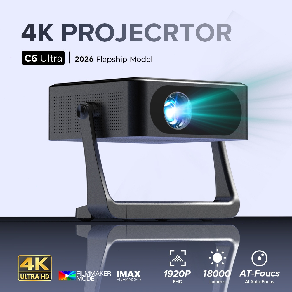 FintexPro Máy Chiếu 4K Androi C6 Chiếu Siêu Nét, Xem Phim Giải Trí, Dạy Học, Văn Phòng, Bóng Đá
