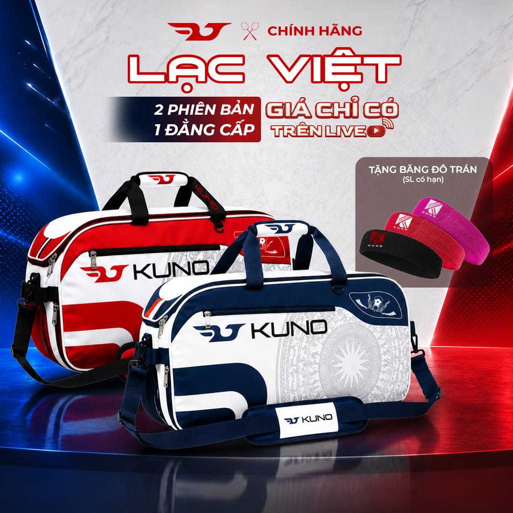 Túi Cầu Lông, Tennis, Pickleball KUNO Chính Hãng 2 Ngăn Sức Chứa Lớn 1 Quai Khoác, Da PU Cao Cấp Chống Nước LVT01