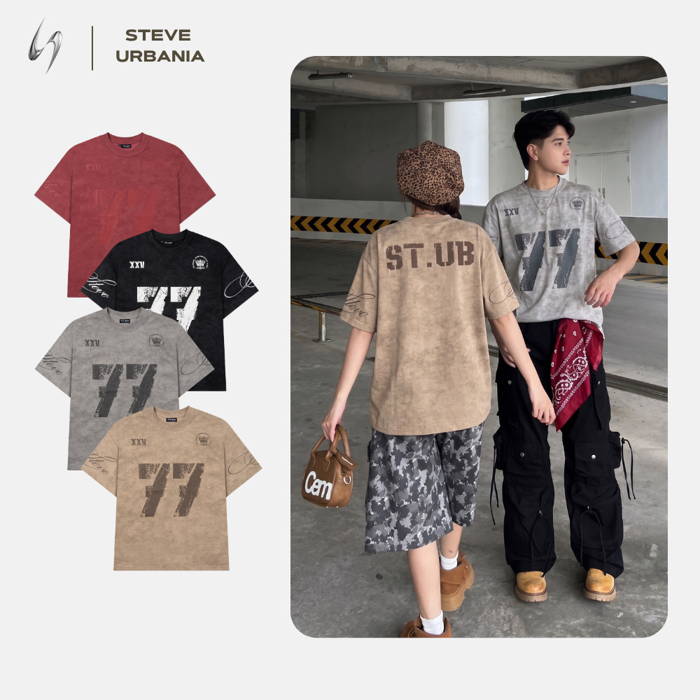 Áo Thun Local Brand STEVE URBANIA fom Boxy, áo phông chất liệu Cotton, Áo thun unisex vải Wash đã qua xử lý - AP01