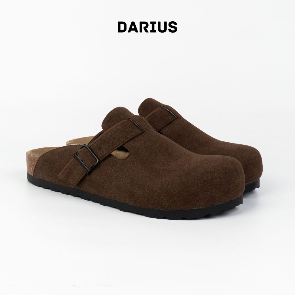 Dép đế trấu sục Boston nam nữ unisex quai ngang da nỉ đi học công sở, Dép Nam Nữ da bít mũi Darius đế trấu êm ái D731