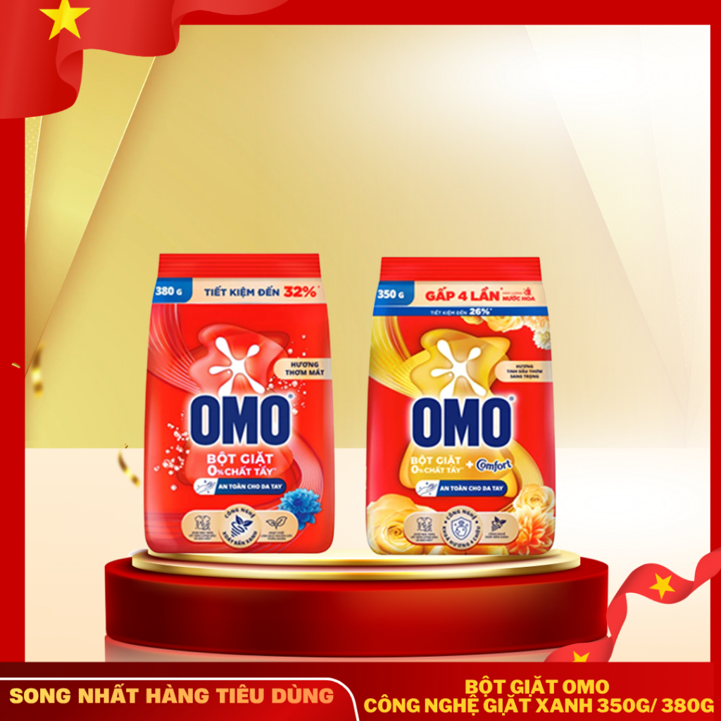 Bột giặt OMO công nghệ giặt xanh giúp xoáy bay vết bẩn loại bỏ mùi hôi túi 350g/380g