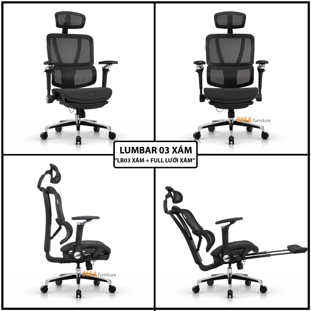 Ghế văn phòng công thái học SMA Furniture Lumbar full tính năng bá đạo, lưới Wintex, Piston class 4 | BigBuy360 - bigbuy360.vn