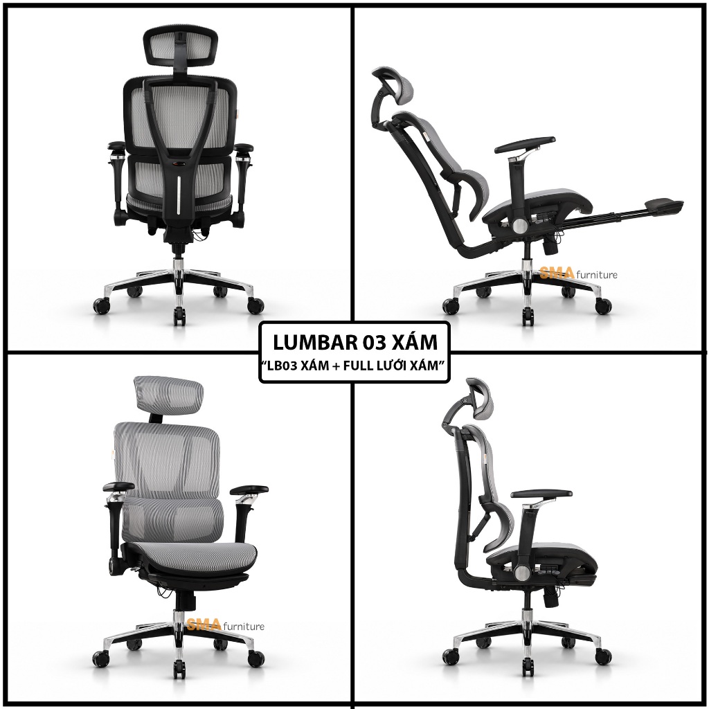 Ghế văn phòng công thái học SMA Furniture Lumbar full tính năng bá đạo, lưới Wintex, Piston class 4 | BigBuy360 - bigbuy360.vn