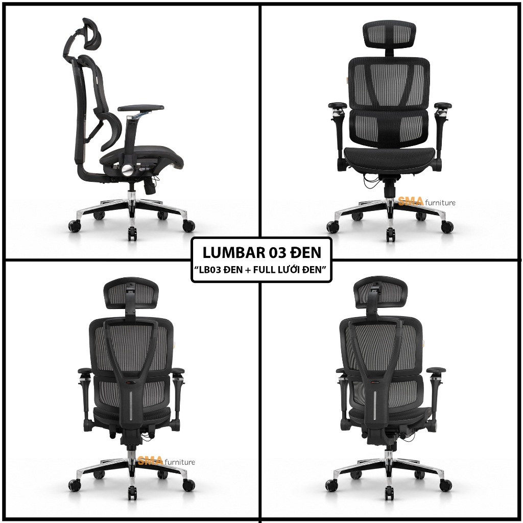 Ghế văn phòng công thái học SMA Furniture Lumbar full tính năng bá đạo, lưới Wintex, Piston class 4 | BigBuy360 - bigbuy360.vn