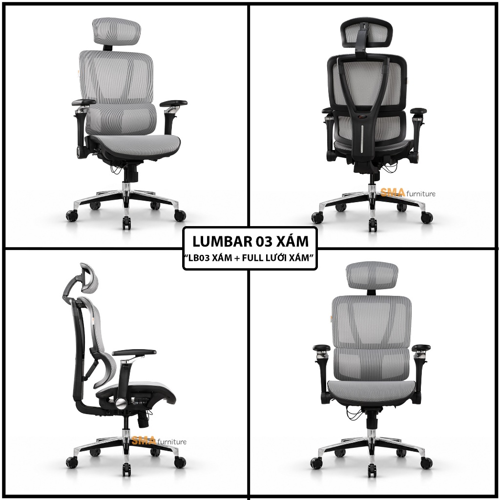 Ghế văn phòng công thái học SMA Furniture Lumbar full tính năng bá đạo, lưới Wintex, Piston class 4 | BigBuy360 - bigbuy360.vn