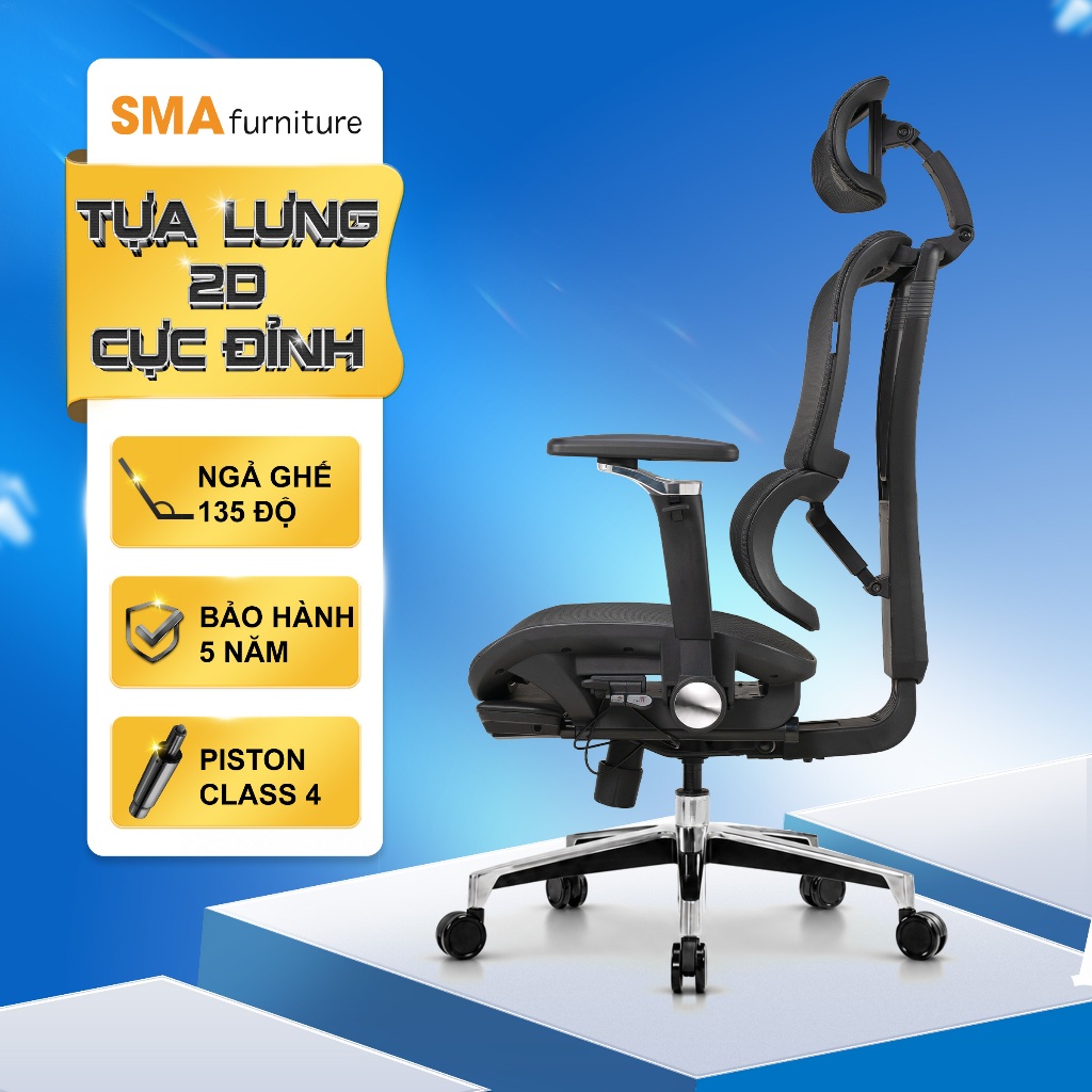 Ghế văn phòng công thái học SMA Furniture Lumbar full tính năng bá đạo, lưới Wintex, Piston class 4 | BigBuy360 - bigbuy360.vn