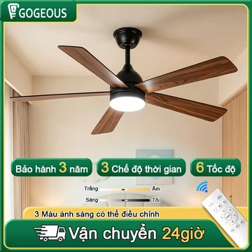 Quạt Trần Đèn GOGEOUS 5 Cánh Vân Gỗ Cao Cấp | Quạt Trần Trang Trí Nhà Cửa Hiện Đại | Động Cơ DC
