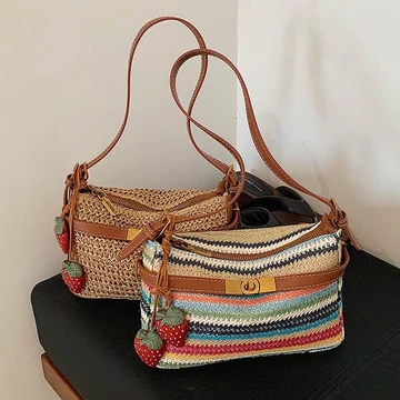 Women's Elegant Woven Straw Bag – Mini, Beige