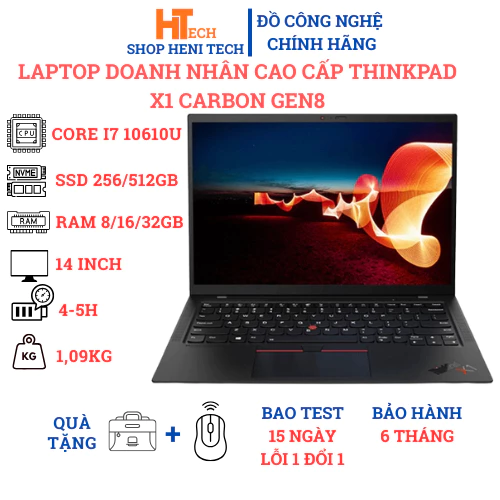 Laptop Doanh Nhân Cao Cấp Lenovo Thinkpad X1 Carbon Gen 8 cấu hình chip Core i7 10610U, Ram 16Gb, SSD 512GB
