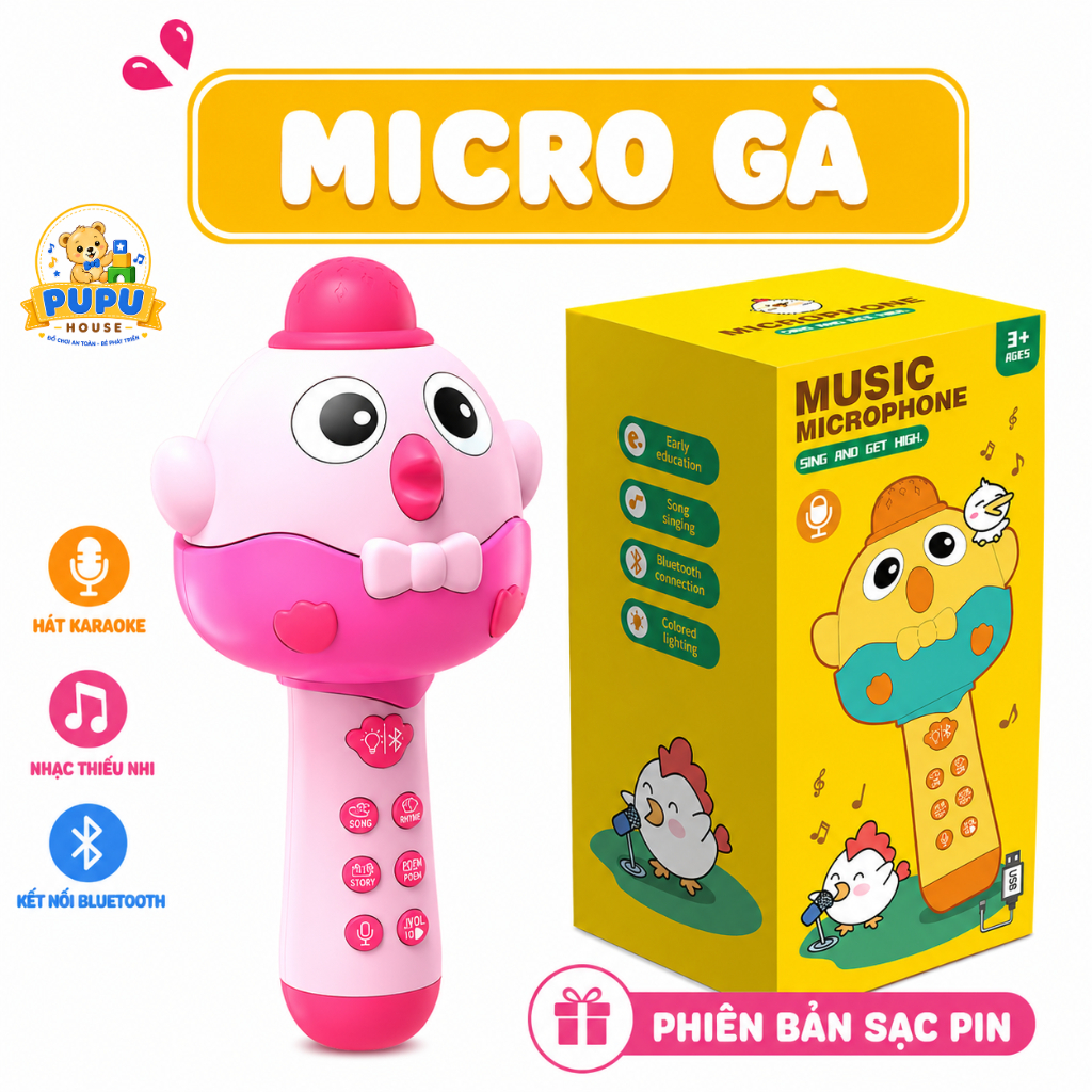 Micro Cho Bé Mic Hát Karaoke Không Dây Mic Cho Bé Hát Dễ Thương Đồ Chơi Cho Trẻ Em Kết Nối Bluetooth - PUPU HOUSE