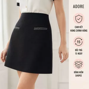 [ ADORE ] Chân váy A mini basic phối dây lấp lánh Đen 613SK0002