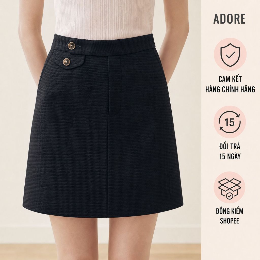 Chân váy A mini phối nắp túi Đen/ Be 613SK0006
