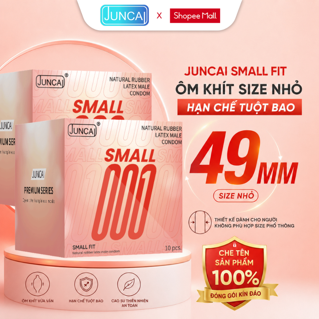 [CHỐNG TUỘT BAO] Combo 2 Bao Cao Su JUNCAI Small Fit 48mm Thiết Kế Ôm Khít Cậu Nhỏ, Tự Tin Làm Chủ Cuộc Yêu Hộp 10 Chiếc