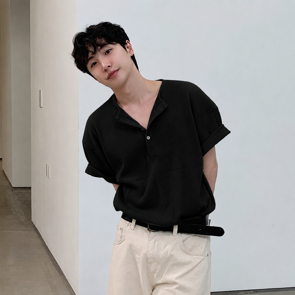 Áo Thun Cổ Tròn Nút Trơn GODMOTHER Thun Trơn Tổ Ong Thoáng Mát Unisex Phong Cách Hàn Quốc Basic Casual | BigBuy360 - bigbuy360.vn
