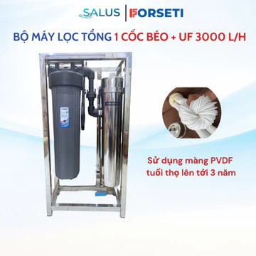 Bộ Lọc Tổng Đầu Nguồn Sử Dụng Màng PVDF Công Suất 3000L/H Và Cốc Béo 20inch LÕI PP, CTO