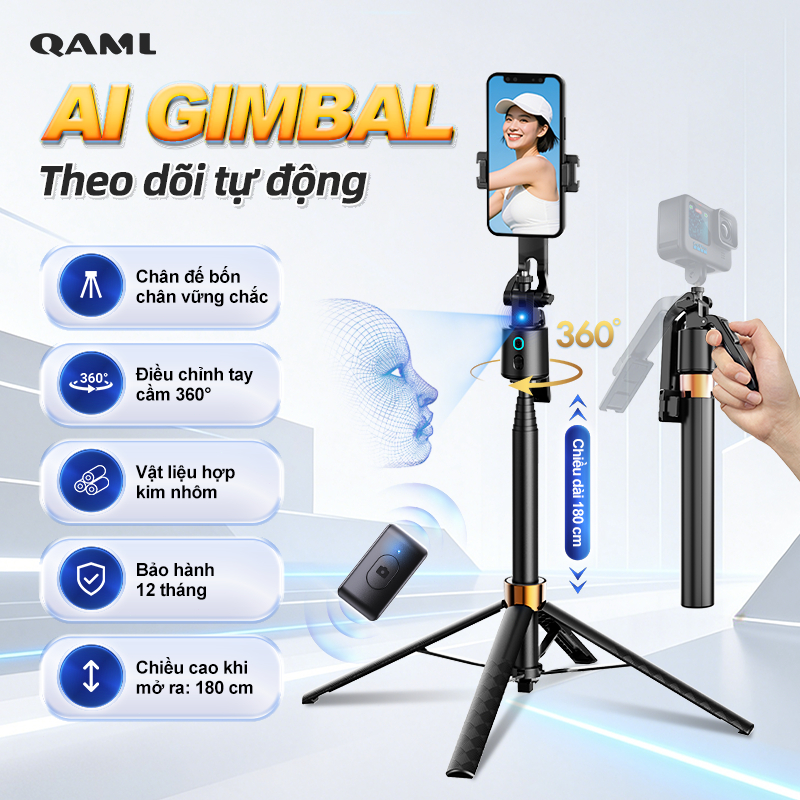 QAML Q13 AI theo dõi khuôn mặt Photo Stick Với điều khiển từ xa Bluetooth gậy quay video cho điện thoại tripod