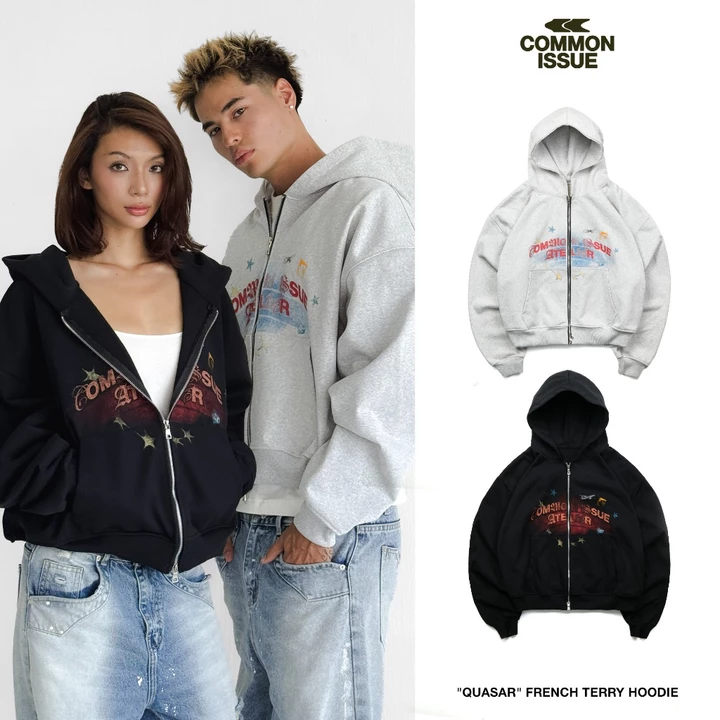 Áo Khoác Hoodie Zip Form Boxy "QUASAR” Chất Nỉ Chân Cua Dày 420gsm Khóa Kéo 2 Đầu | Common Issue