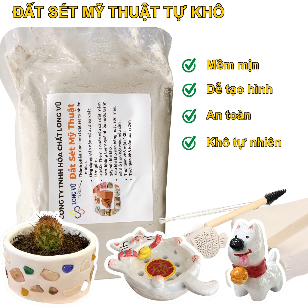 Đất Sét Tạo Hình Tự Khô, Đất Làm Gốm, Điêu Khắc Mẫu, An Toàn Dễ Nặn, Có Thể Nung – Gói 1KG