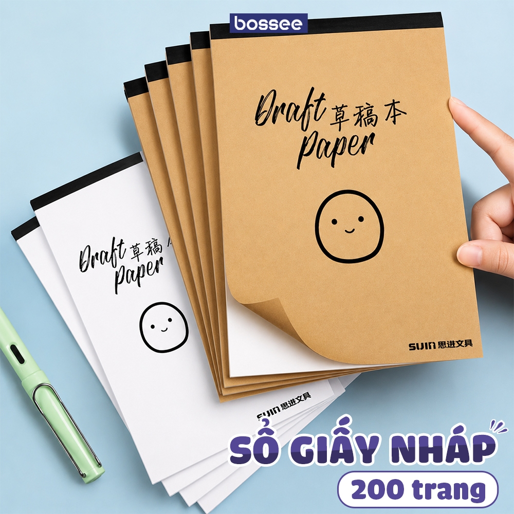 S giấy ghi chú 200 trang, giấy nháp, s tay ghi chép - S nháp bìa kraft giấy trắng, s tay lật dc ghi chú note tập vẽ
