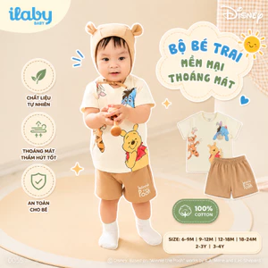 [ILABY BABY 6M-3Y] Bộ quần áo bé trai bé gái, set áo thun phối quần short in hình Pooh Disney siêu dễ thương [0055]